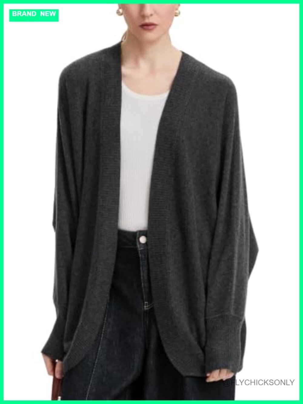 Merino Wool Open Front Cardigan Batwing Sleeve Knit Sweater Shrug